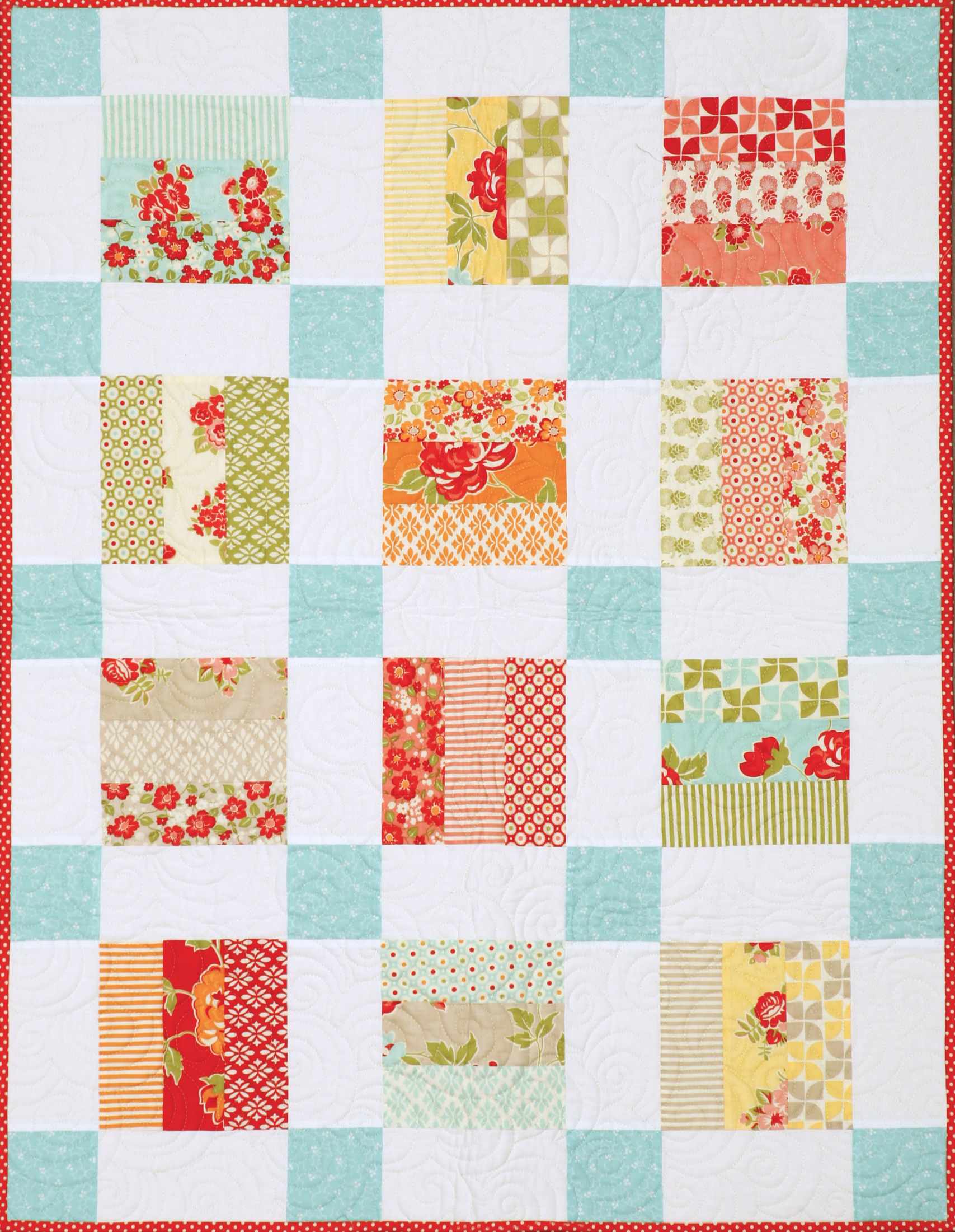 Baby Quilt Pattern PDF Download. Using jelly roll strips or 2 1/2" strips. Suitable for Beginner quilters, easy piecing with easy to follow instructions and diagrams.