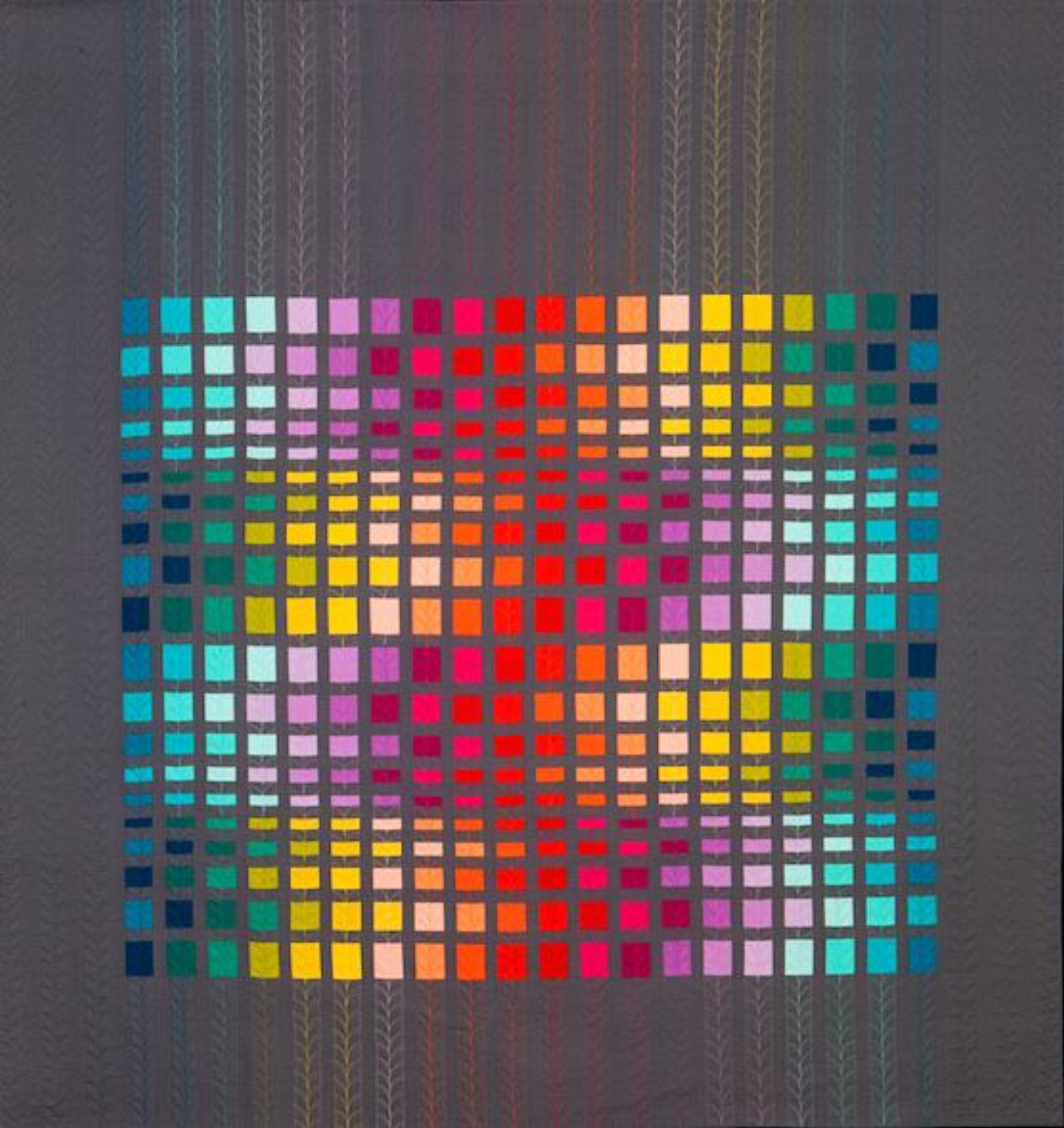 Modern Movement Paper Pattern. A4 full colour quilt pattern book. Simple piecing creating movement in a modern version of a traditional Bargello Quilt design using a Jelly Roll. Easy to follow diagrams and instructions.