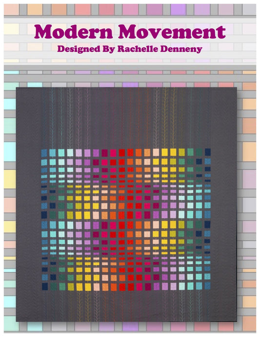 Modern Movement Pattern cover. Modern version of a traditional bargello quilt pattern using a Jelly Roll. .